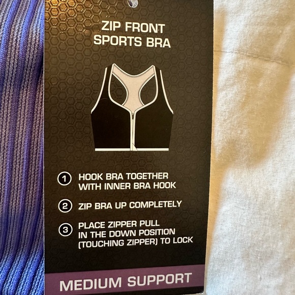 Avia Zip Front Sports Bra - Medium Support - Purple - Picture 6 of 6